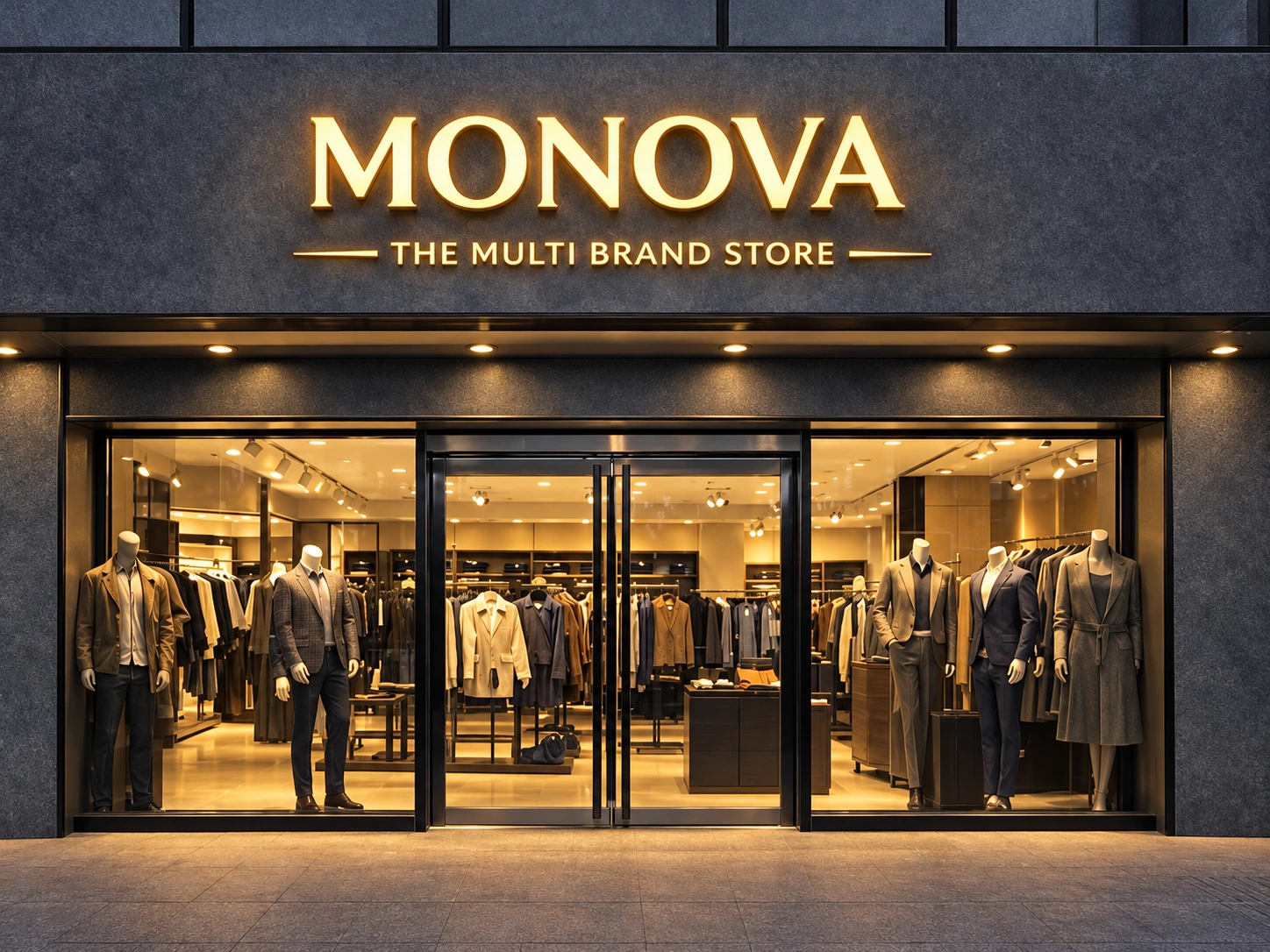 Monova storefront with clothing displays